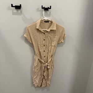 SHEIN Tan Button-Up Midi Dress